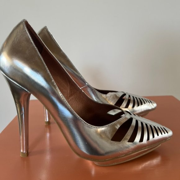 Jeffrey Campbell Silver Leather High Heels - Picture 1 of 5